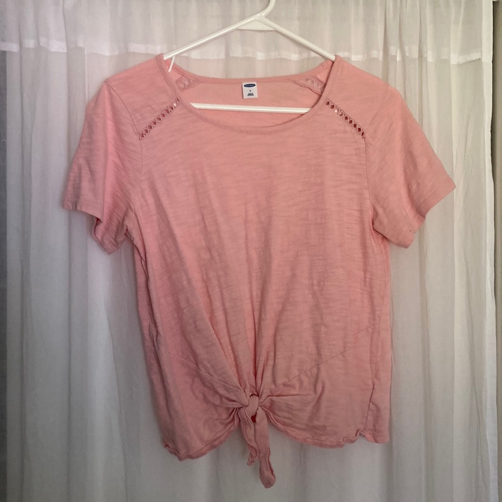 ON tie front pink top